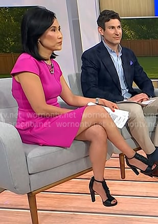Vicky’s black leather heel sandals on NBC News Daily