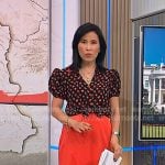 Vicky’s black print top and red satin panel skirt on NBC News Daily