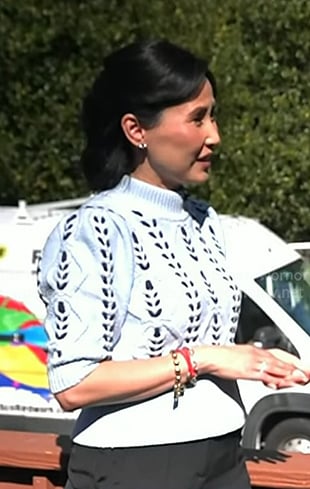 Vicky’s blue stitched puff sleeve sweater on Today