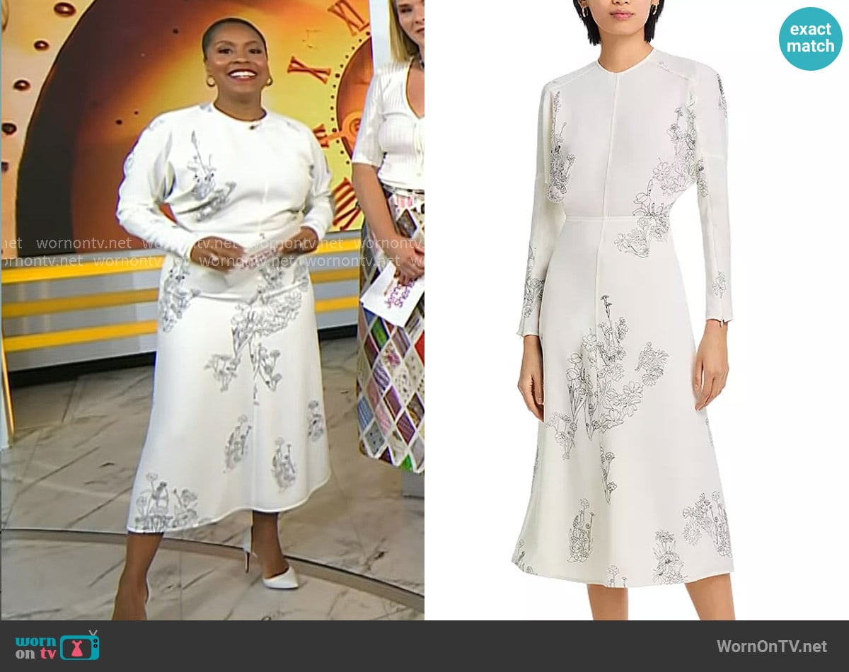 Sheinelle’s white floral midi dress on Today Sheinelle’s white floral midi dress on Today