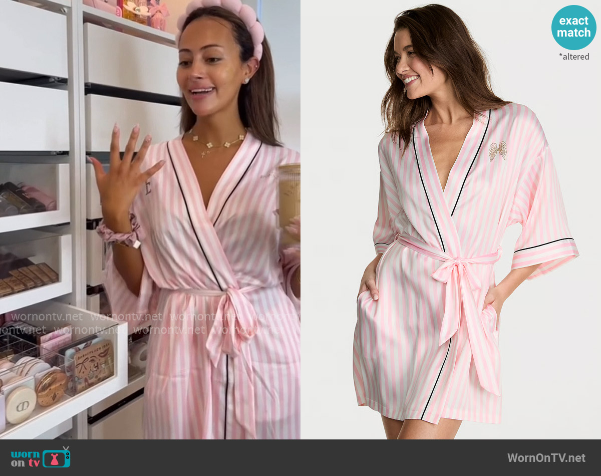 Victorias Secret Signature Satin Short Piped Robe worn by Emira D’Spain on Next Gen NYC