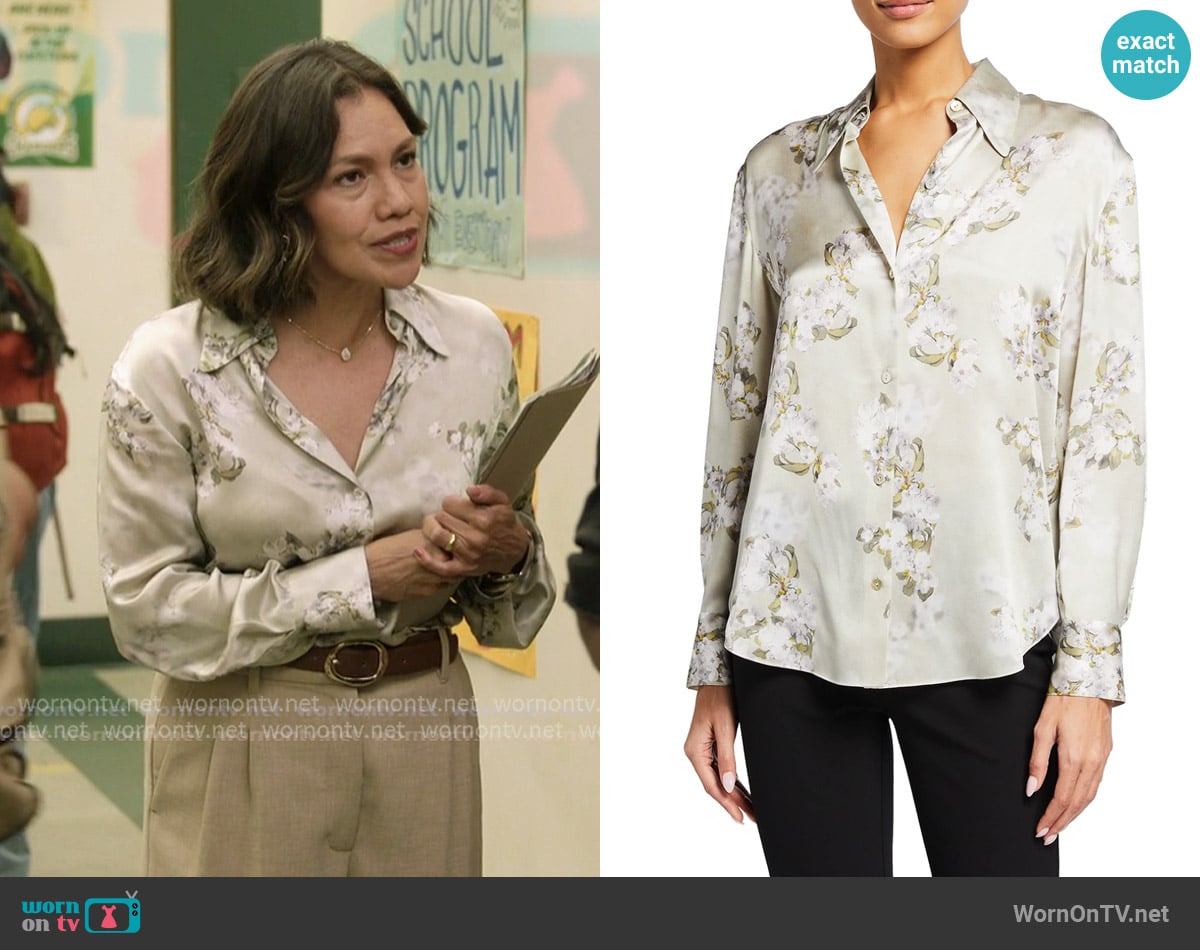 Vince Hazy Blossom Silk Collared Blouse worn by Ms Perez (Cheryl Umana) on All American