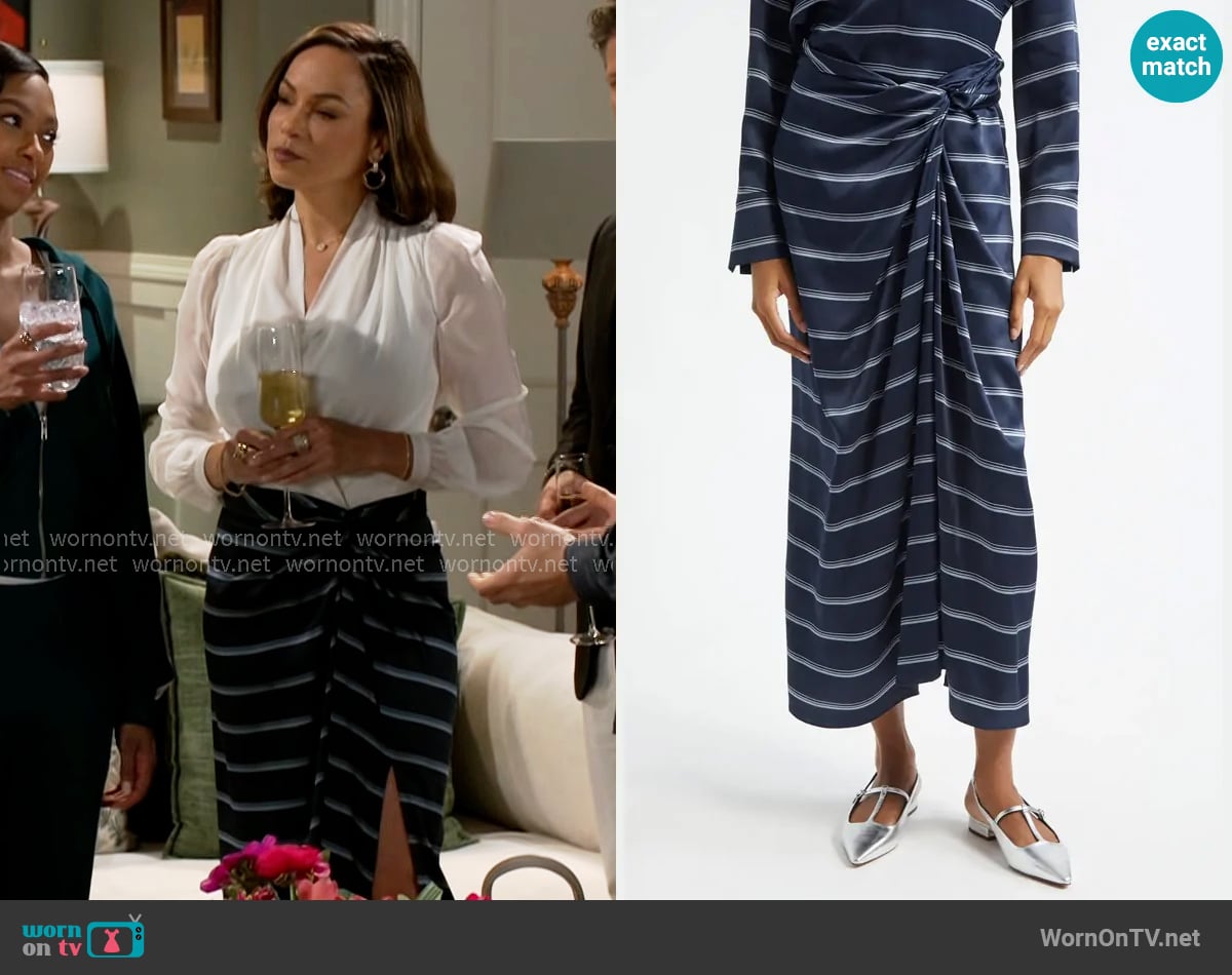 Vince Rugby Stripe Gathered Satin Skirt worn by Nicole Dupree Richardson (Daphnee Duplaix) on Beyond the Gates