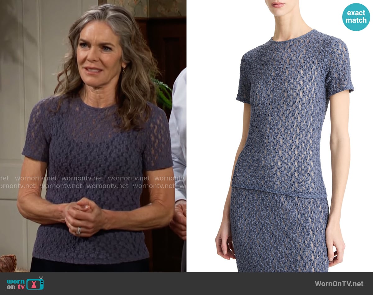 Vince Short-Sleeve Floral Smocked Top in Mauve Thistle worn by Diane Jenkins (Susan Walters) on The Young and the Restless
