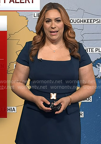 Violeta’s navy square neck belted mini dress on NBC News Daily