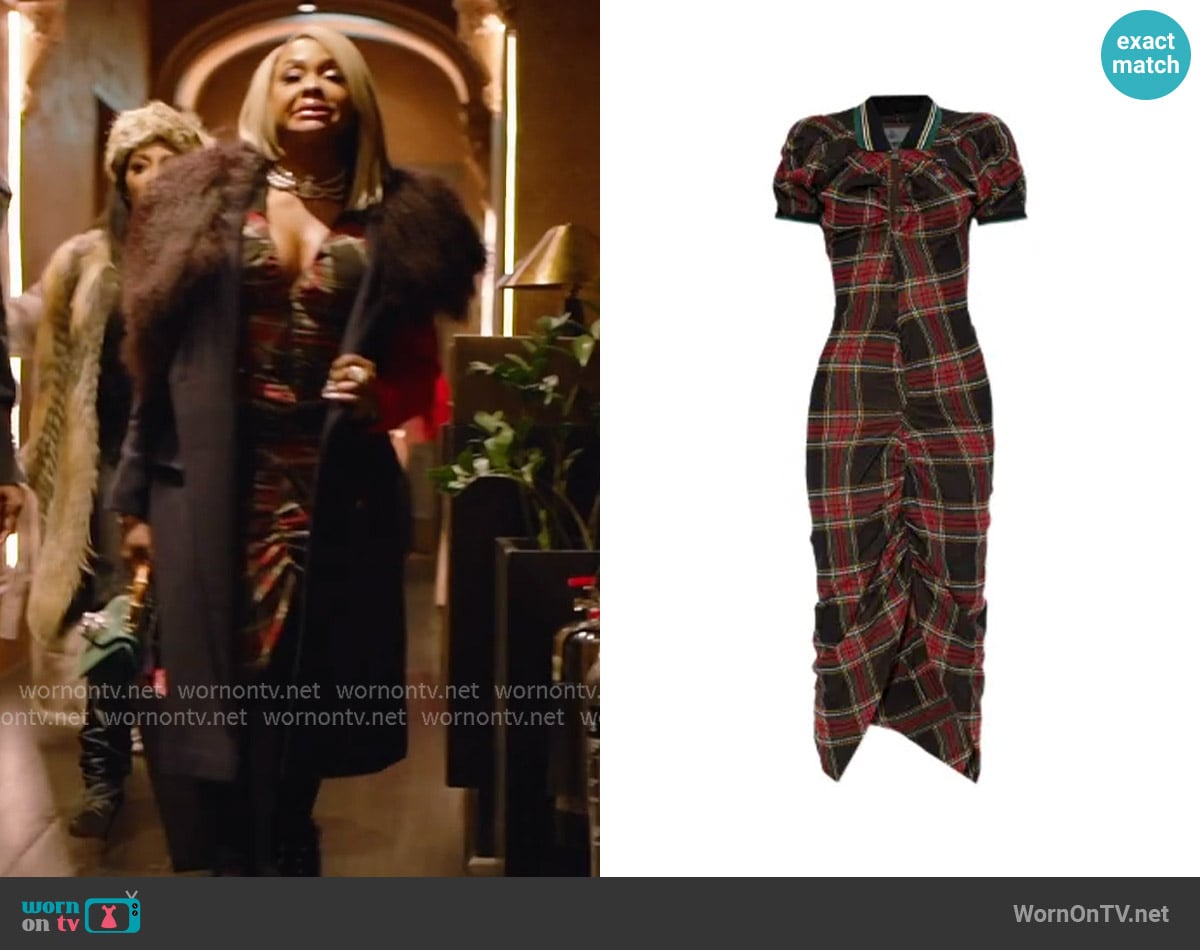 Vivienne Westwood Plaid puff-sleeve dress worn by Phaedra Parks on The Real Housewives of Atlanta