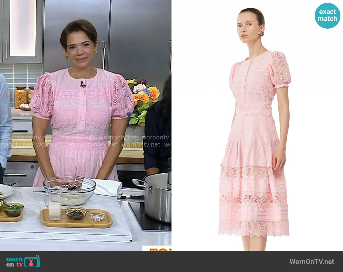 Michelle Rousseau’s pink guipure dress on Today Michelle Rousseau’s pink guipure dress on Today