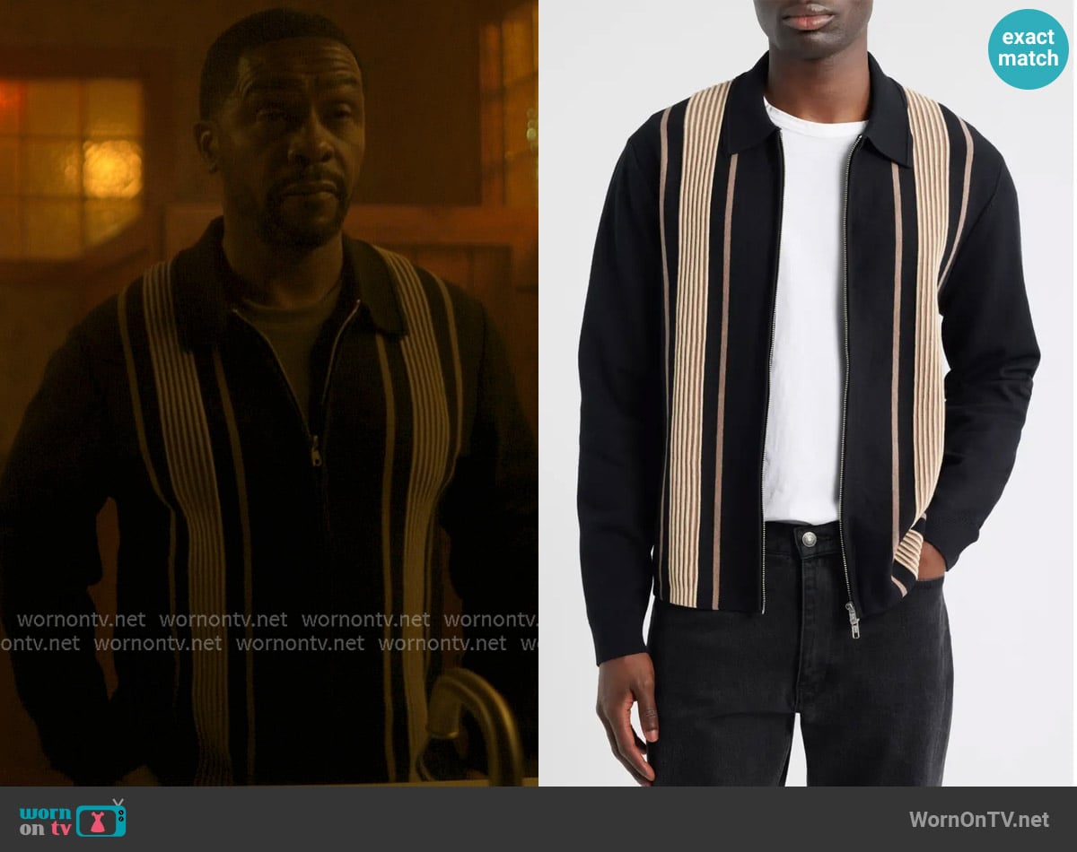 Wax London Lennox Stripe Cotton & Cashmere Zip-Up Shirt worn by Darnell (Rolando Boyce) on The Chi