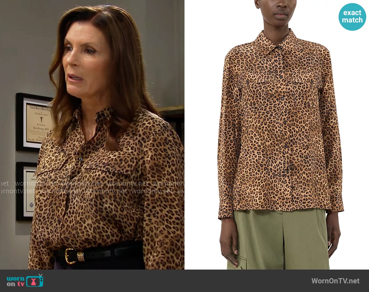 Weekend Max Mara Wkdlemma Camel Silk Shirt worn by Sheila Carter (Kimberlin Brown) on The Bold and the Beautiful