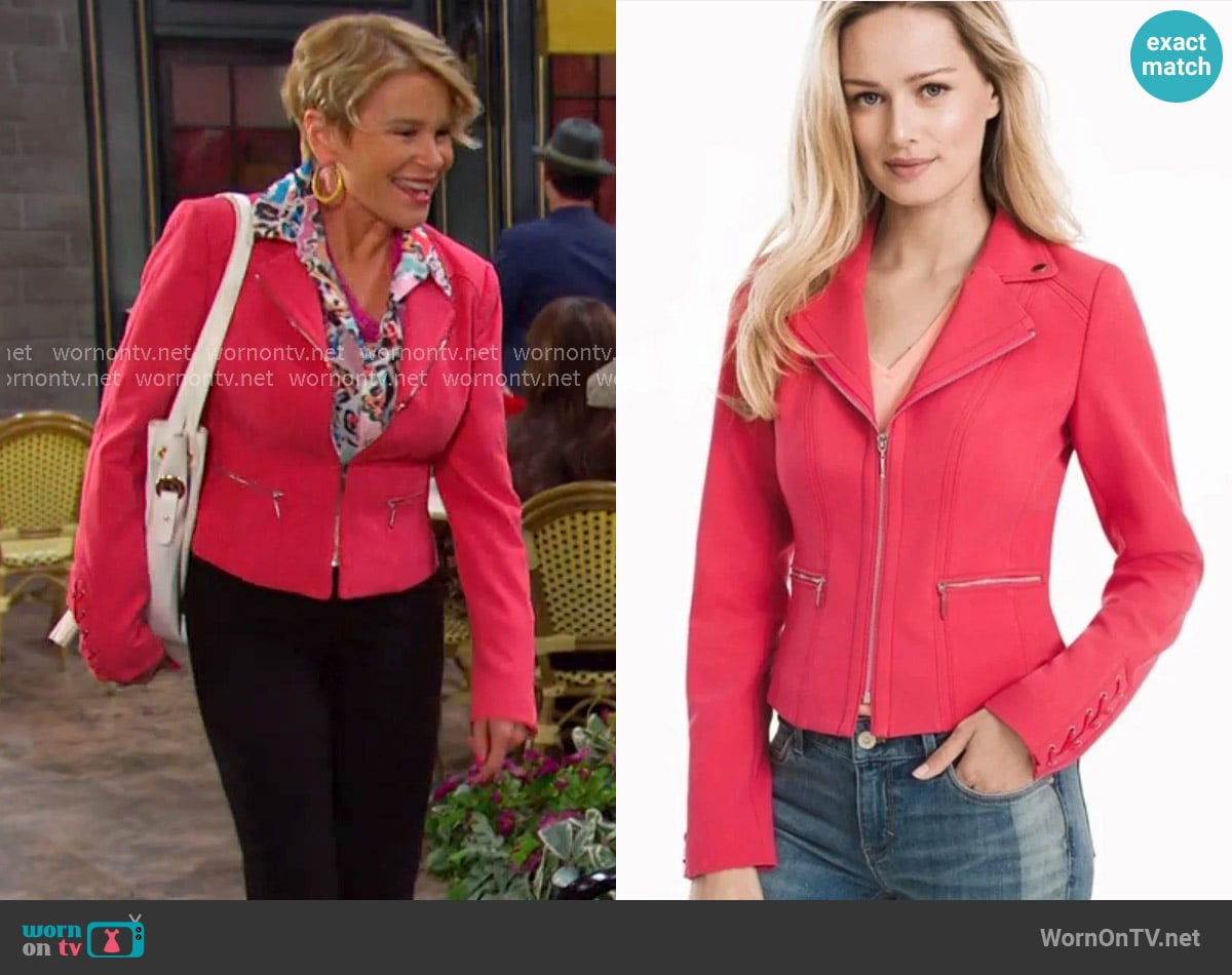 White House Black Market Moto Jacket worn by Bonnie Lockhart (Judi Evans) on Days of our Lives