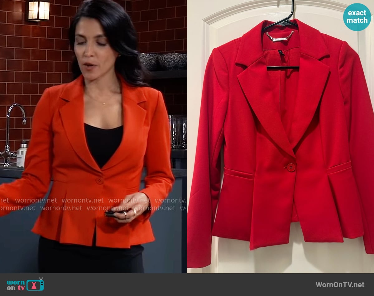 White House Black Market Peplum Blazer worn by Justine Turner (Nazneen Contractor) on General Hospital
