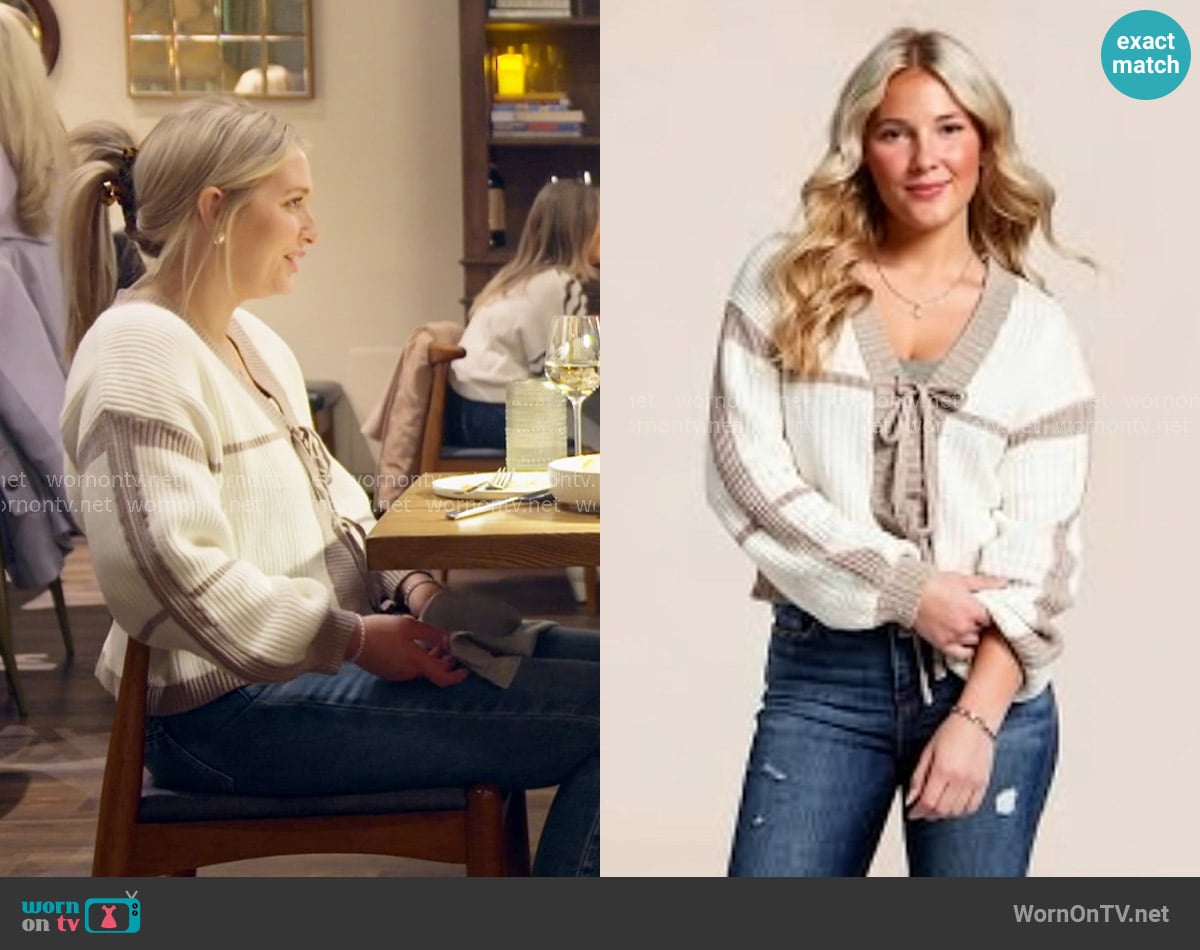 Willow & Root Tie Front Cardigan worn by Kacie Adkison on The McBee Dynasty Real American Cowboys