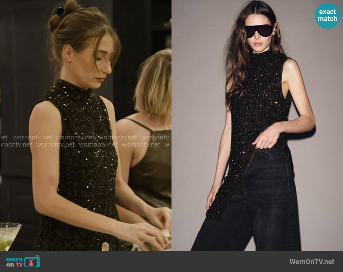 Zara Asymmetric Sequin Top - Zw Collection worn by Amanda Batula on In The City