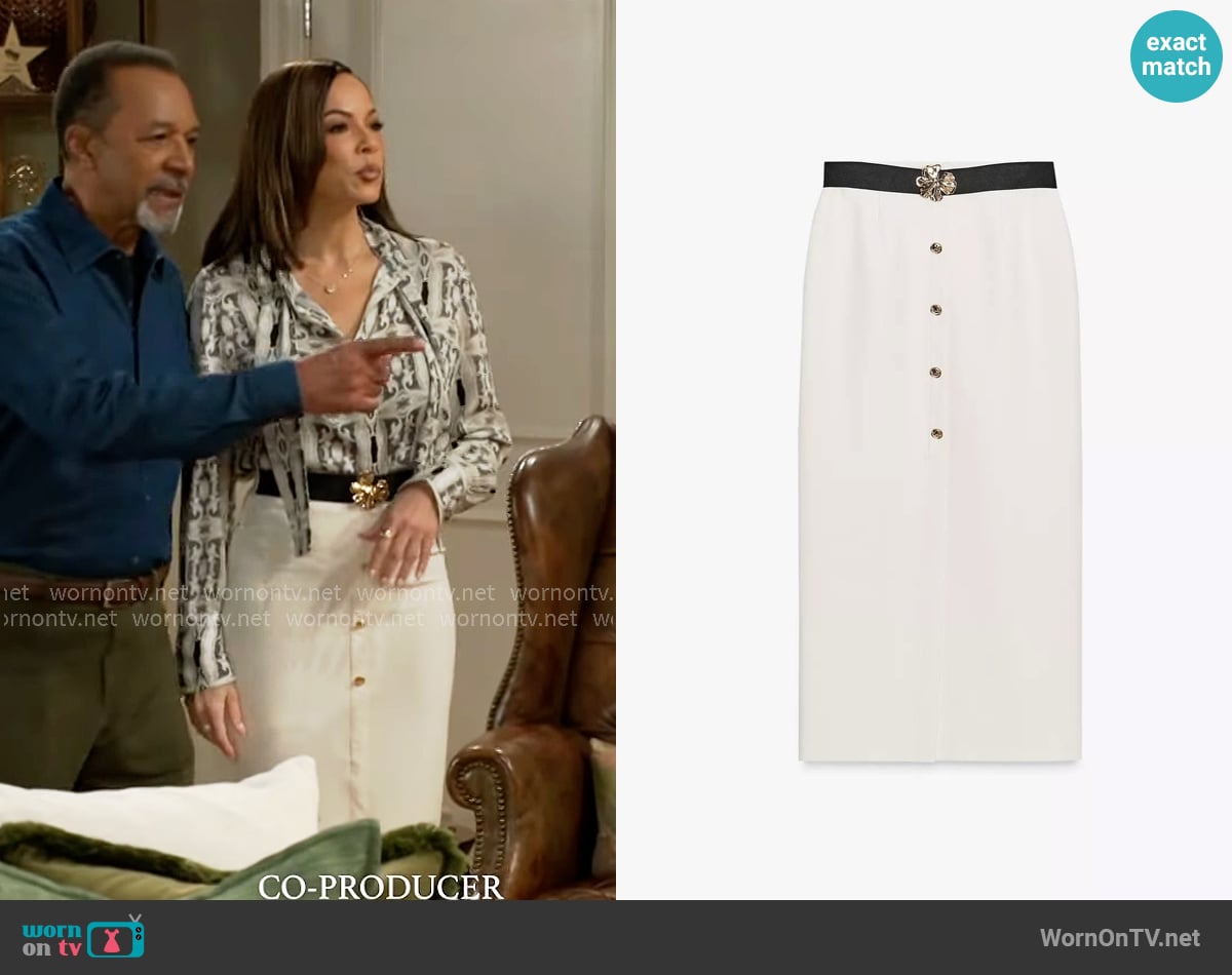 Zara Crepe Midi Skirt with Belt worn by Nicole Dupree Richardson (Daphnee Duplaix) on Beyond the Gates