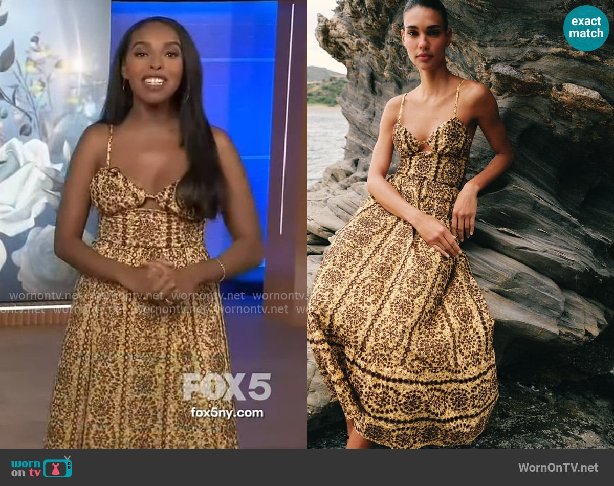 Zara Cut-Out Embroidered Eyelet Midi Dress worn by Mona Kosar Abdi on Extra