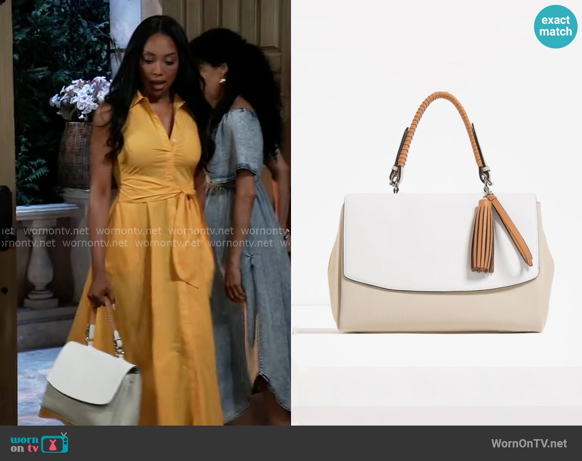 Zara Front Flap Contrast Material Handbag worn by Jordan Ashford (Tanisha Mariko Harper) on General Hospital