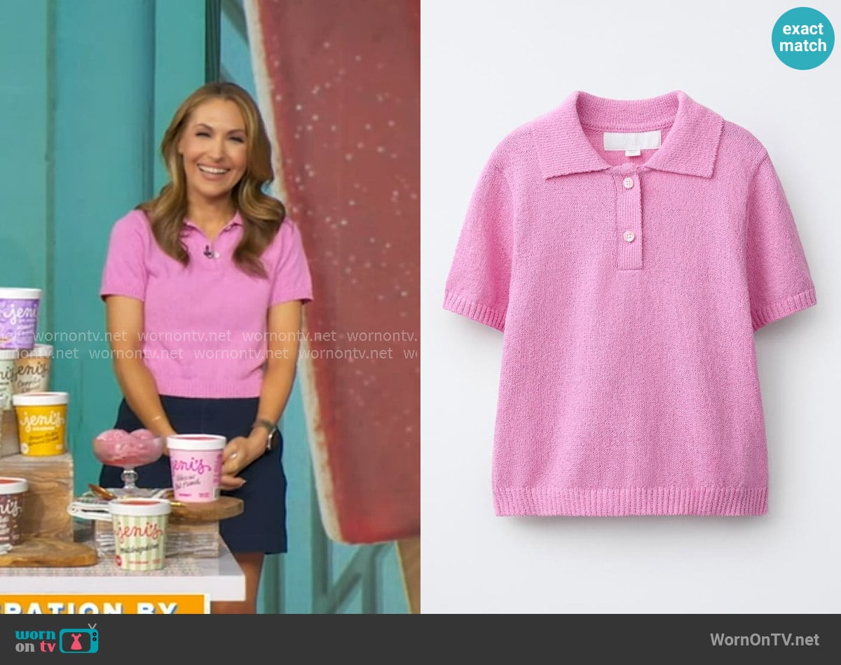 Zara Knit Polo in Pink worn by Lori Bergamotto on Good Morning America