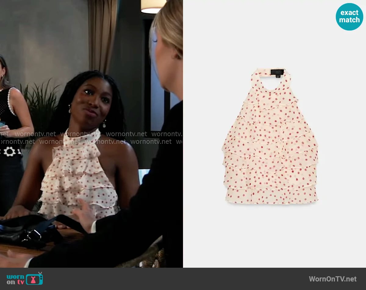 Zara Polka Dot Georgette Halter Top worn by Trina Robinson (Tabyana Ali) on General Hospital