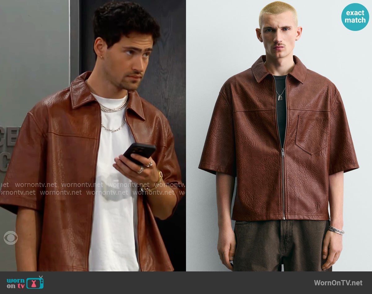 Zara Relaxed Fit Faux Leather Overshirt worn by Deke (Harrison Cone) on The Bold and the Beautiful
