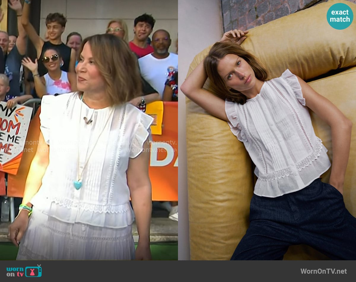 Stephanie Oppenheim’s white ruffle blouse on Today Stephanie Oppenheim’s white ruffle blouse on Today
