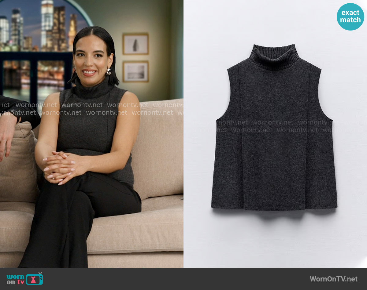 Zara Sleeveless knit Turtleneck Sweater in Dark Gray worn by Danielle Olivera on In The City