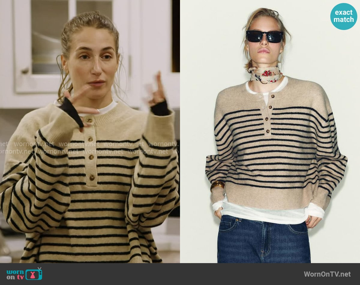 Zara Striped Knit Jumper in Beibe Navy worn by Amanda Batula on In The City