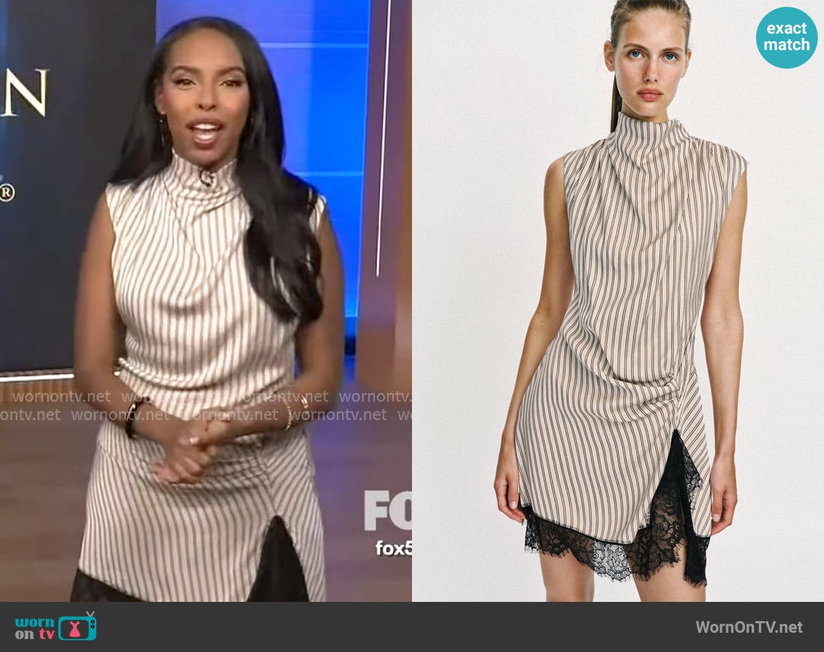 Zara Striped Lace Mini Dress worn by Mona Kosar Abdi on Extra