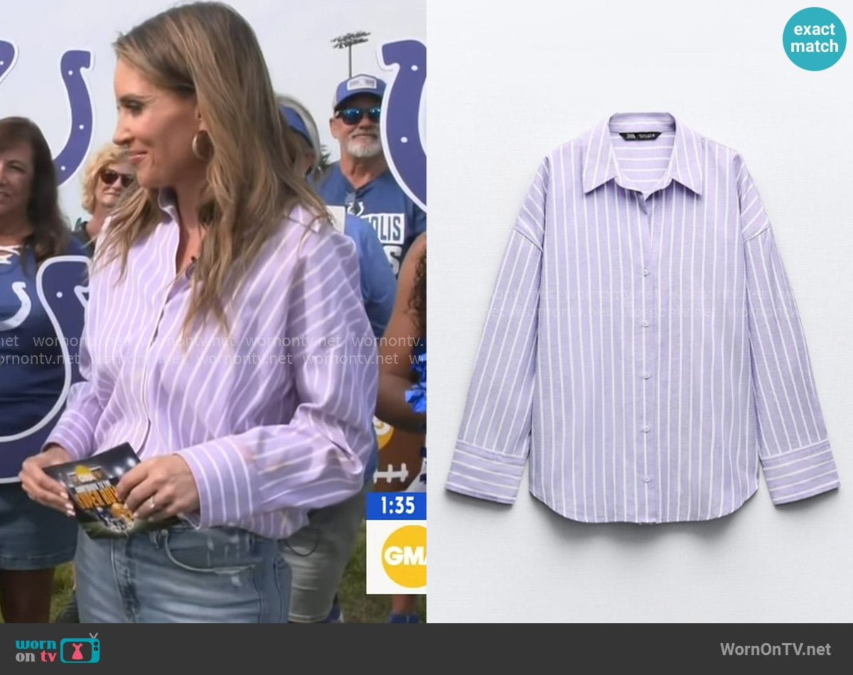 Zara Striped Oxford Shirt worn by Rhiannon Ally on Good Morning America