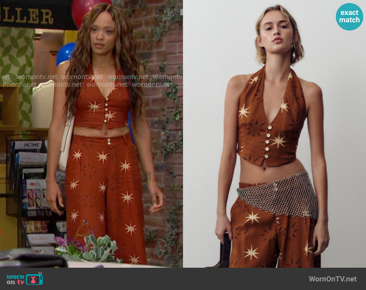Zara Sun Print Linen Top worn by Lani Price (Sal Stowers) on Days of our Lives