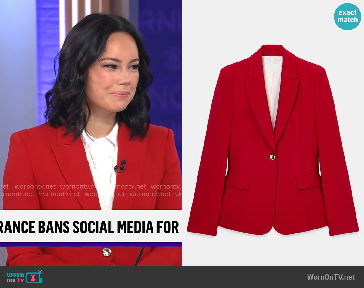 Zara Tailored Blazer with Shoulder Pads worn by Jo Ling Kent on CBS Mornings
