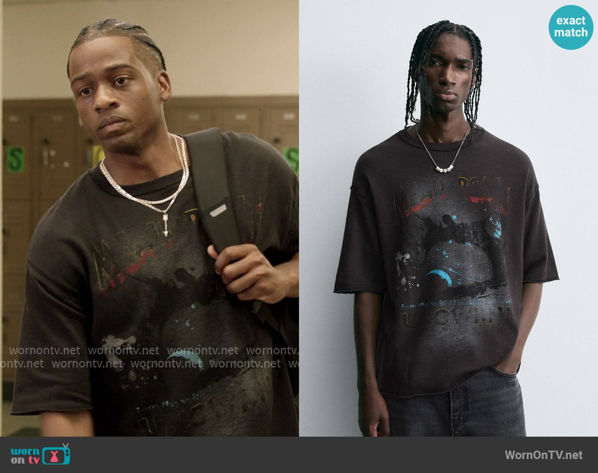 Zara Washed Printed Shirt worn by Khalil Edwards (Antonio J. Bell) on All American