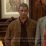 Zende’s brown suede bomber jacket on The Bold and the Beautiful