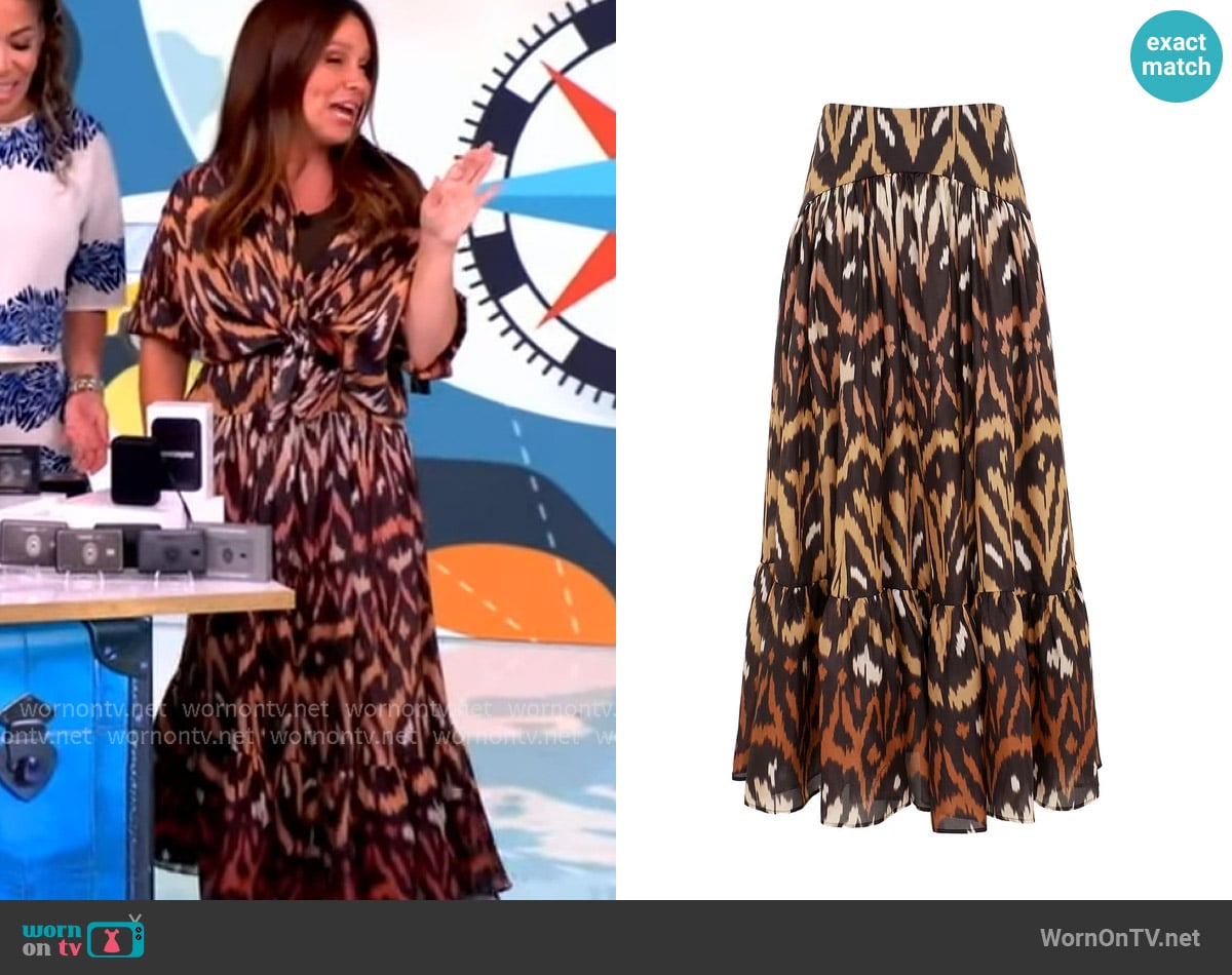 Zimmermann Aster silk midi skirt worn by Gretta Monahan on The View