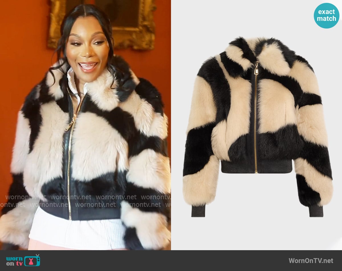 Zimmermann Illustration Fuzzy Swirl Jacket worn by Angela Oakley on The Real Housewives of Atlanta
