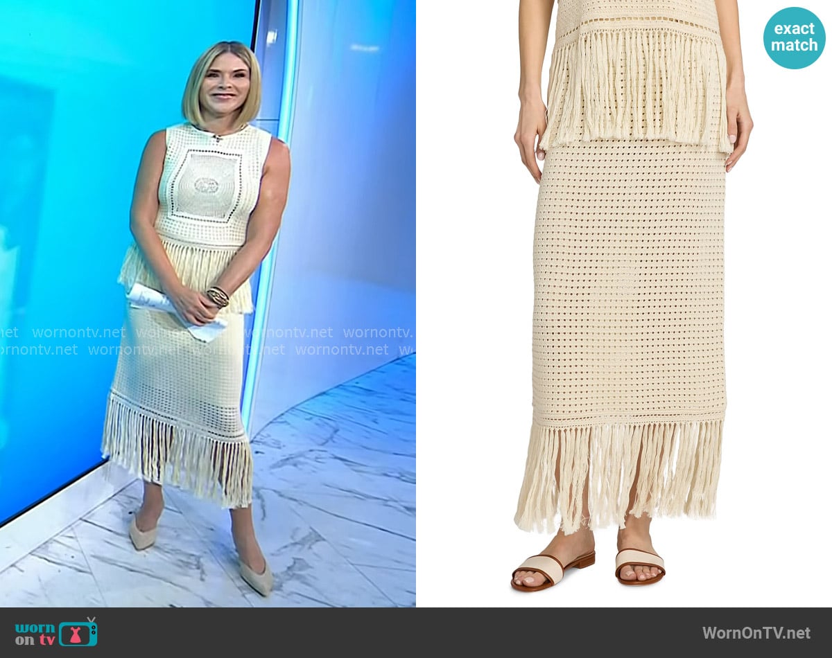 Jenna’s white crochet fringe skirt on Today