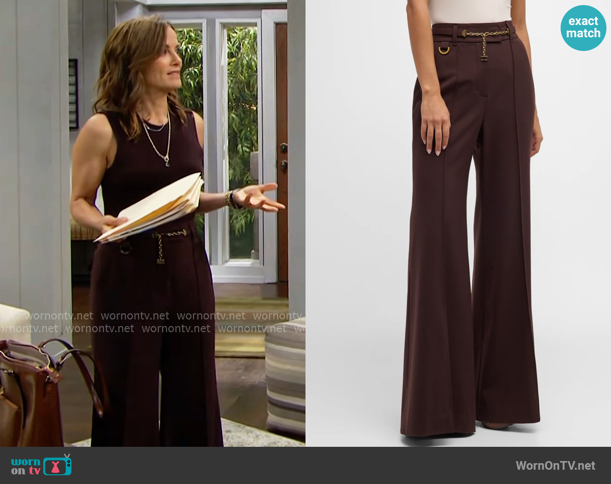 Zimmermann Luminosity Wide-Leg Tailored Pants worn by Taylor Hayes (Rebecca Budig) on The Bold and the Beautiful
