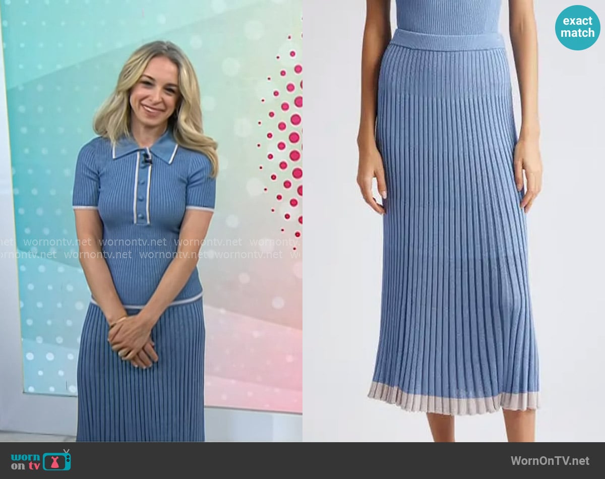 Zimmermann Metallic Rib Midi Sweater Skirt worn by Dr. Becky Kennedy on Today