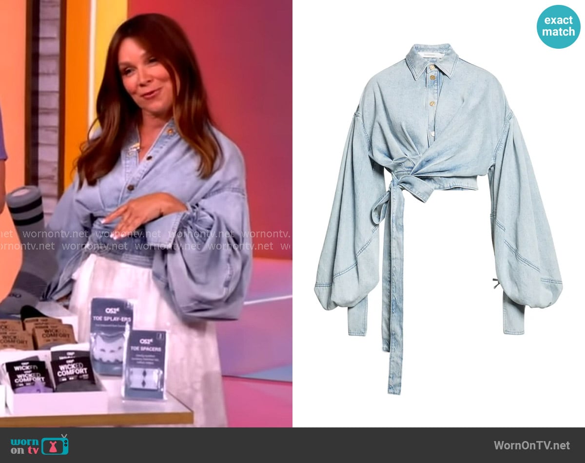 Zimmermann Rebellion Denim Wrap Crop Top worn by Gretta Monahan on The View