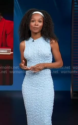 Zuri’s blue textured sleeveless dress on Access Hollywood