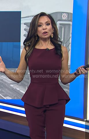 Adelle’s burgundy peplum jumpsuit on Today
