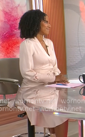 Adriana Diaz's blush pink satin wrap dress on CBS Mornings