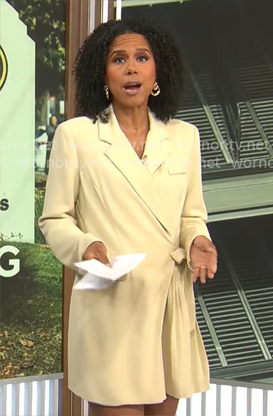 Adriana Diaz's cream pleated wrap blazer dress on CBS Mornings