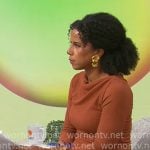 Adriana Diaz’s rust brown long sleeve maxi dress on CBS Mornings Adriana Diaz’s rust brown long sleeve maxi dress on CBS Mornings