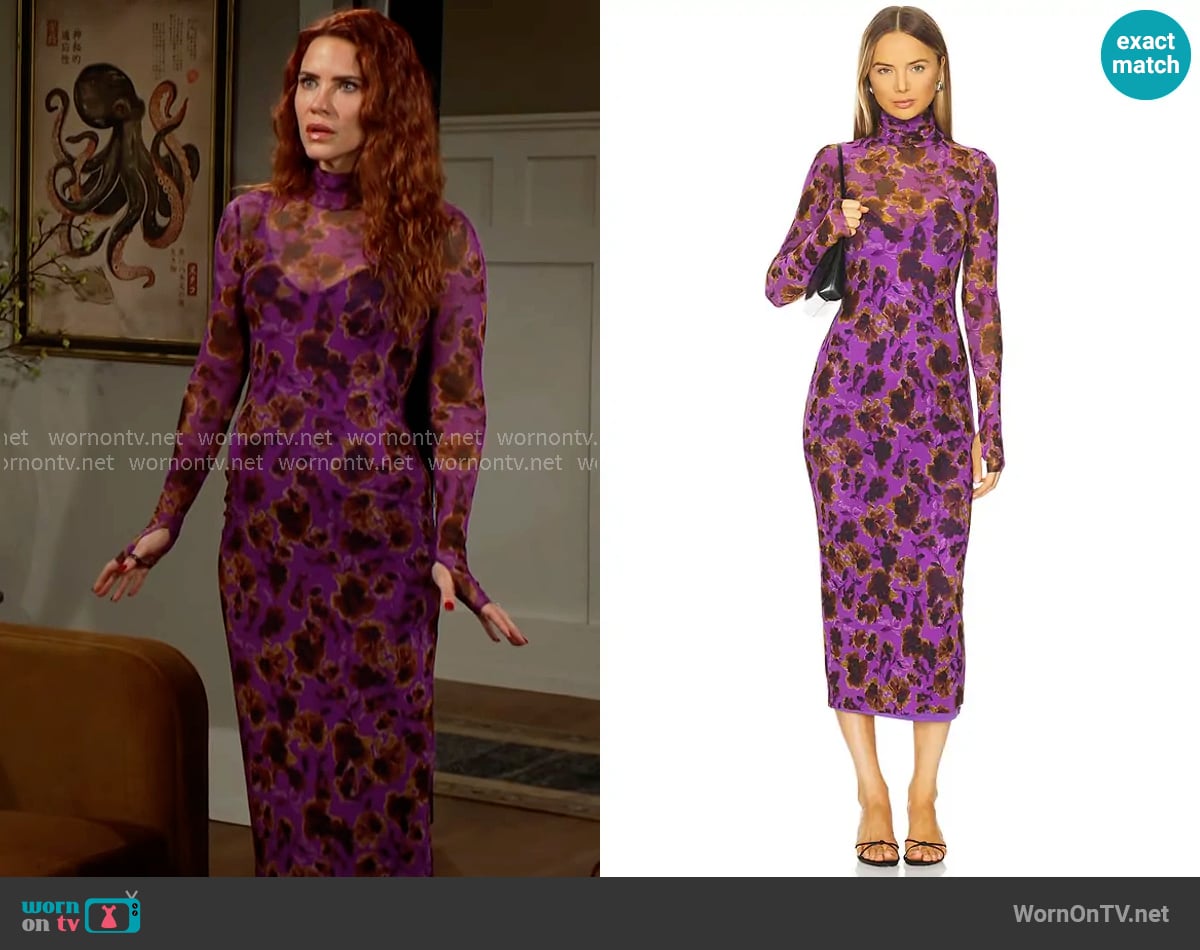 AFRM Shailene Dress in Violet Haze Floral worn by Sally Spectra (Courtney Hope) on The Young and the Restless AFRM Shailene Dress in Violet Haze Floral worn by Sally Spectra (Courtney Hope) on The Young and the Restless