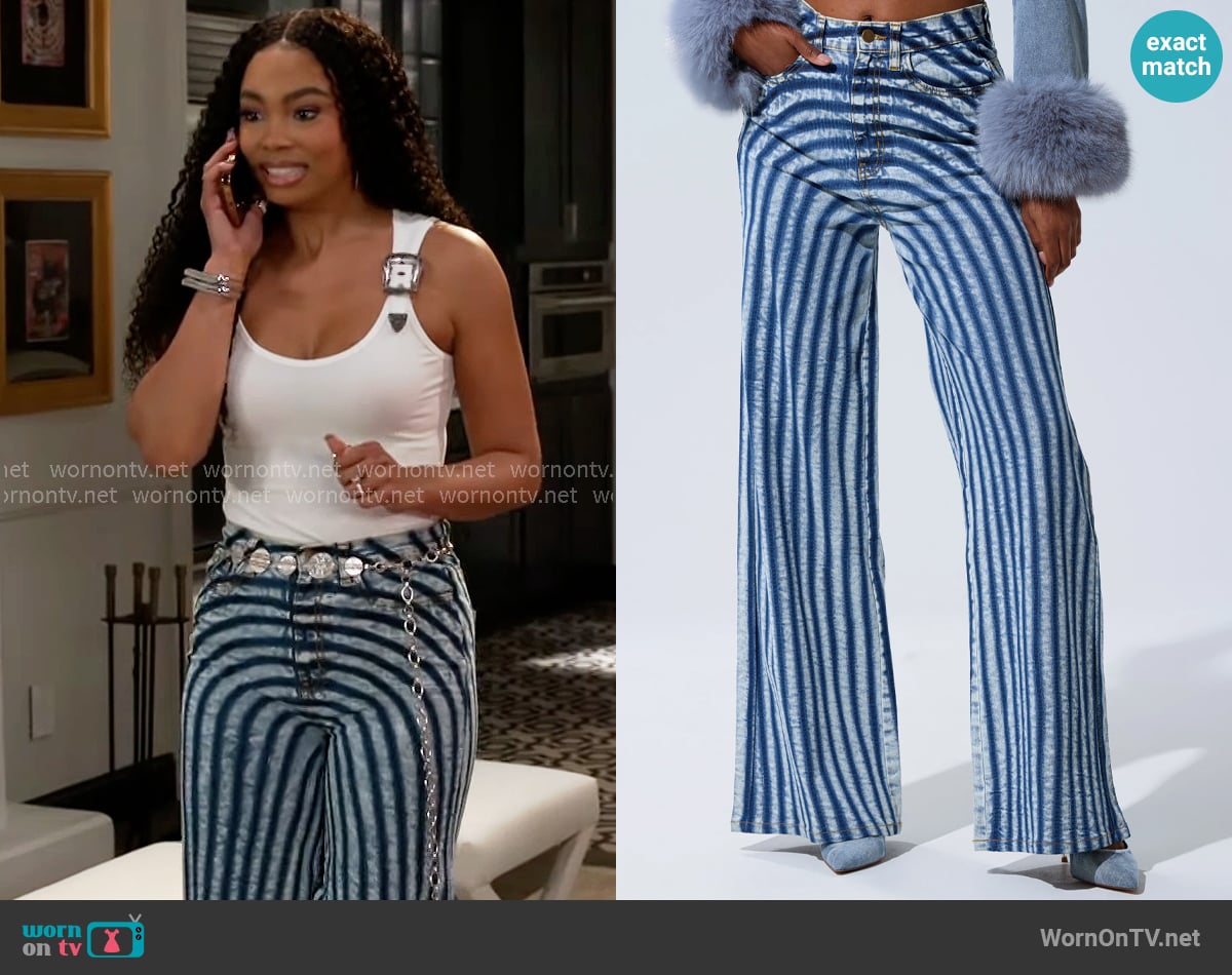 Akira Lets Get Crazy Stripe Wide Leg Jeans worn by Chelsea Hamilton (RhonniRose Mantilla) on Beyond the Gates Akira Lets Get Crazy Stripe Wide Leg Jeans worn by Chelsea Hamilton (RhonniRose Mantilla) on Beyond the Gates