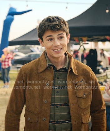 Alex's green striped shirt and suede jacket on My Life with the Walter Boys
