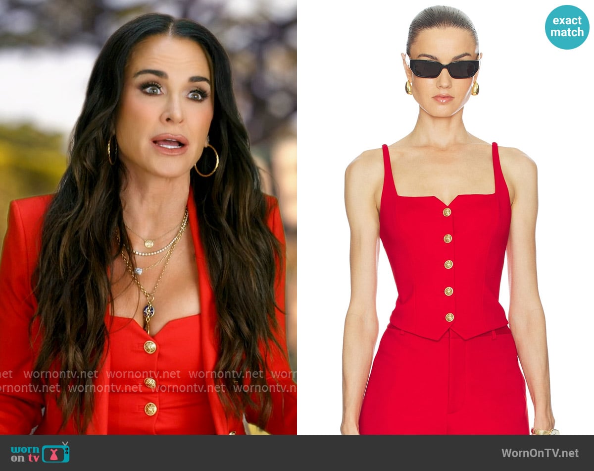 Alice + Olivia Kelcey Button Front Top worn by Kyle Richards on The Real Housewives Ultimate Girls Trip