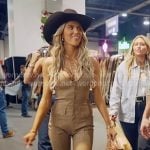 Allie’s beige denim jumpsuit on The McBee Dynasty Real American Cowboys Allie’s beige denim jumpsuit on The McBee Dynasty Real American Cowboys