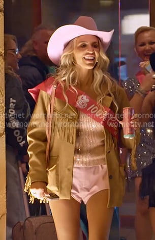 Allie's pink rhinstone tank and shorts on The McBee Dynasty Real American Cowboys