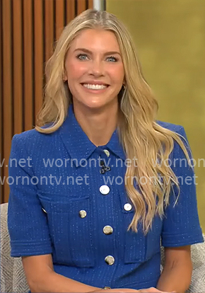Amanda Kloots’ blue jacket and shorts set on CBS Mornings Amanda Kloots’ blue jacket and shorts set on CBS Mornings